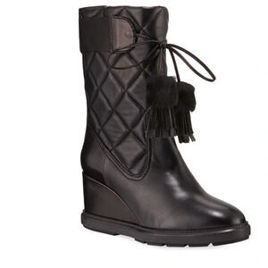 NWOT Aquatalia Caliana Quilted Leather and Suede Wedge Booties New Women’s 9.5